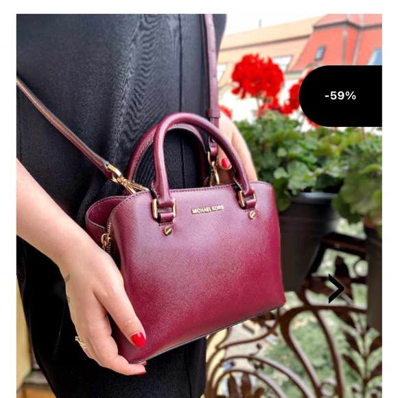 NWT Michael Kors Mini Red Scarlet Savannah Saffiano LeatherTop Double Handle Bag - Picture 9 of 16